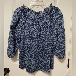 Talbots Large Petite Blue & Gray Smocked Top